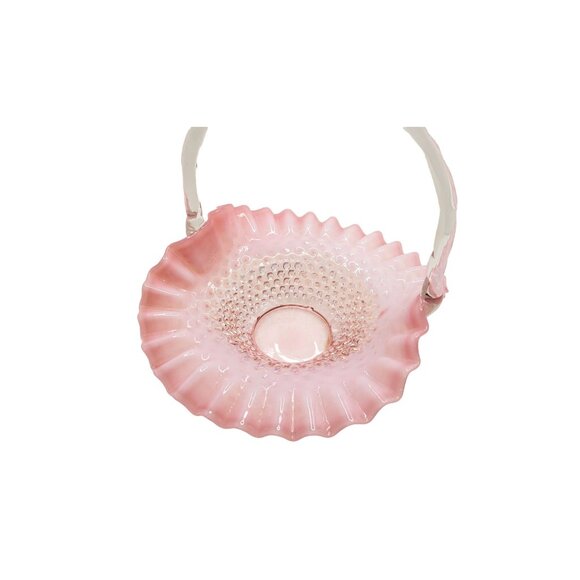 vintage 1950''s Fenton large ruffled cranberry hobnail opalescent basket, 10", E - Picture 8 of 10